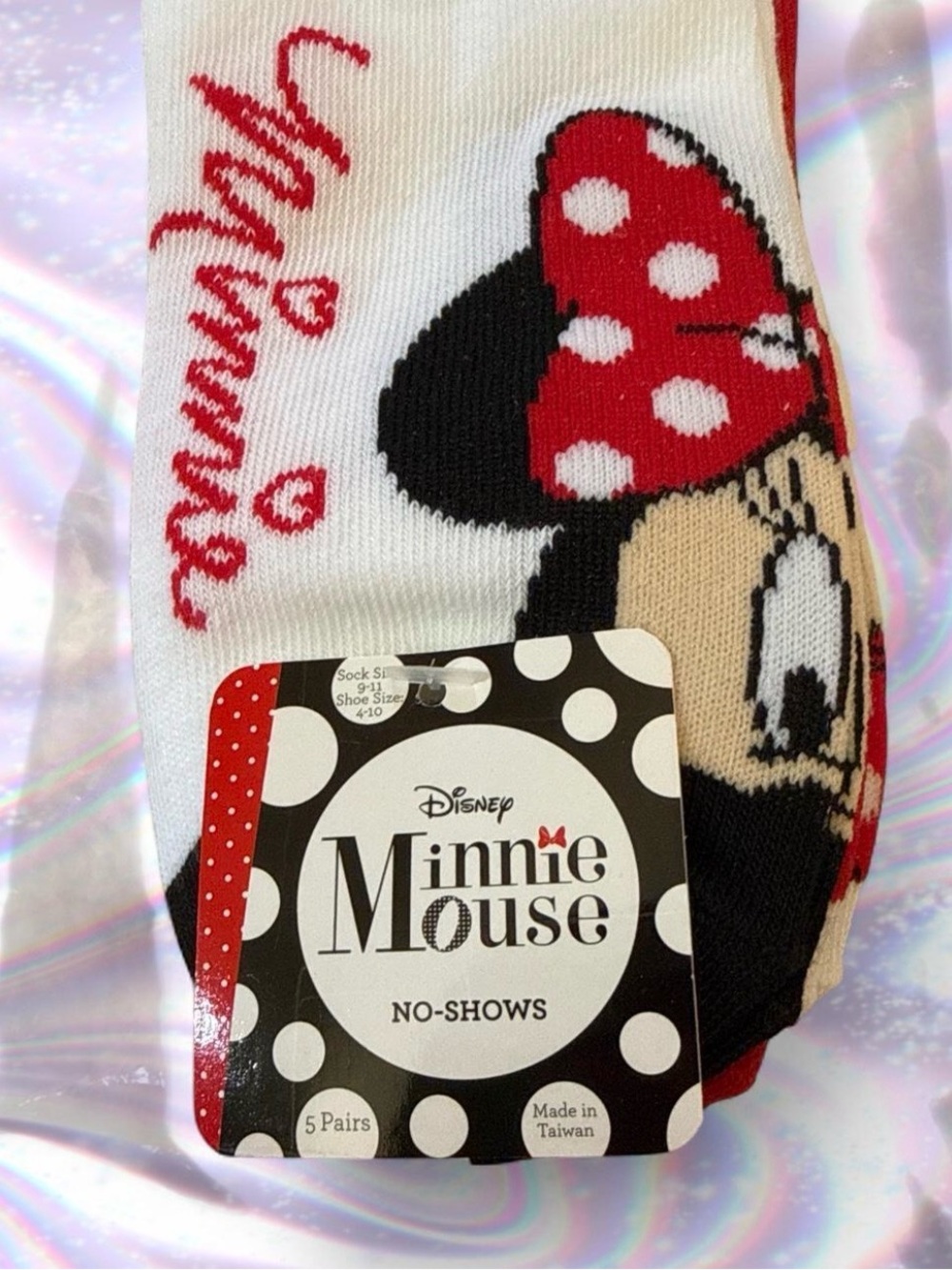 Disney Minnie Mouse 5 Pairs No-Show Socks - White, Red, Black Womens Size 4-10